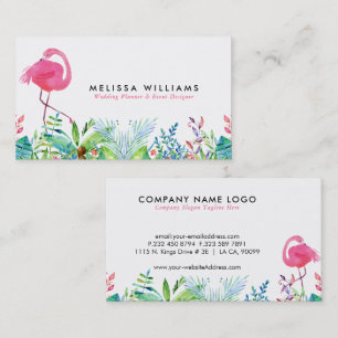 Carte De Visite Fleurs tropicales Bordure & Flamants roses roses