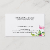 Carte De Visite Fleurs tropicales et Flamant rose rose (Dos)