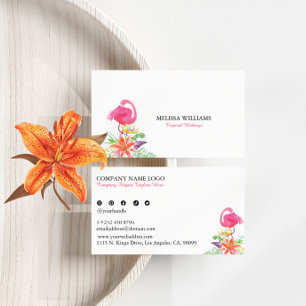 Carte De Visite Fleurs tropicales et Wedding planner Flamant rose 