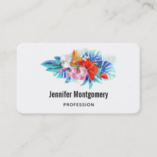 Carte De Visite Fleurs tropicales exotiques en rose et turquoise