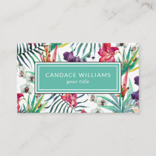 Carte De Visite Fleurs tropicales exotiques et Motif de feuillage