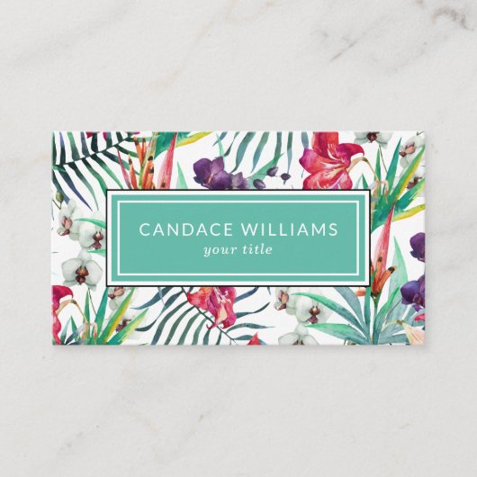 Carte De Visite Fleurs tropicales exotiques et Motif de feuillage (Devant)
