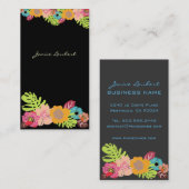 CARTE DE VISITE FLEURS TROPICALES GRAVES RÉTRO/ARRIÈRE - PLAN DO-I (Devant / Derrière)