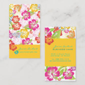 CARTE DE VISITE FLEURS TROPICALES GRAVES RÉTRO, HIBISCUS (Devant / Derrière)