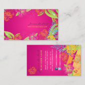 CARTE DE VISITE FLEURS TROPICALES GRAVES RÉTRO, HIBISCUS (Devant / Derrière)