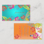 CARTE DE VISITE FLEURS TROPICALES GRAVES RÉTRO, HIBISCUS (Devant / Derrière)