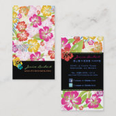 CARTE DE VISITE FLEURS TROPICALES GRAVES RÉTRO, HIBISCUS (Devant / Derrière)