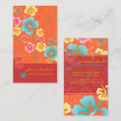 CARTE DE VISITE FLEURS TROPICALES GRAVES RÉTRO, HIBISCUS (Devant / Derrière)