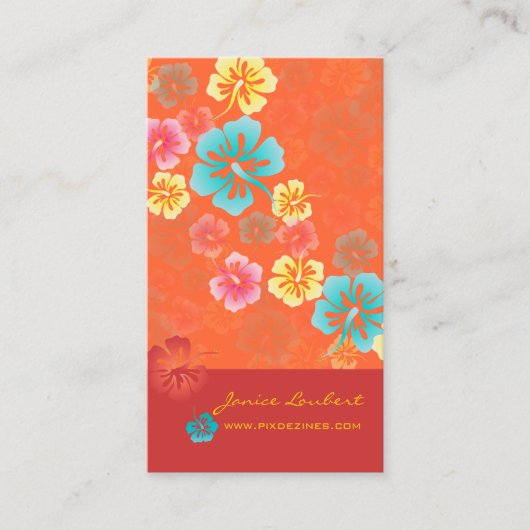 CARTE DE VISITE FLEURS TROPICALES GRAVES RÉTRO, HIBISCUS (Devant)