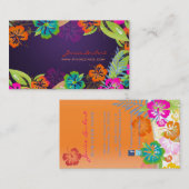 CARTE DE VISITE FLEURS TROPICALES GRAVES RÉTRO, HIBISCUS (Devant / Derrière)