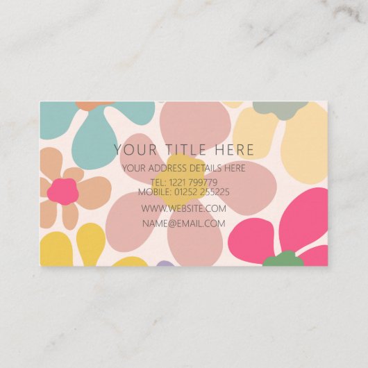 Carte De Visite Fleurs Vagues Pastel Retro (Dos)