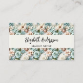 Carte De Visite Fleurs vert pâle photo logo QR (Devant)