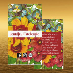 Carte De Visite Fleurs Vintage Initiales Florales Tournesols