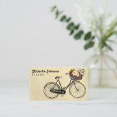 Carte De Visite Fleurs vintages à bicyclette | Fleuriste (Debout devant)