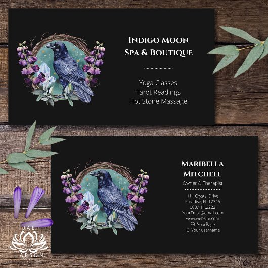 Carte De Visite Fleurs violettes Corbeau céleste cristaux couronne