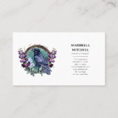 Carte De Visite Fleurs violettes Corbeau céleste cristaux couronne (Dos)