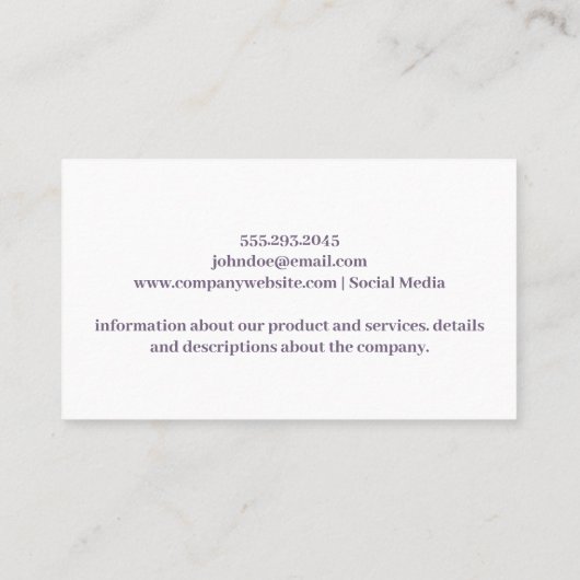 Carte De Visite Fleurs Violettes Feuillage | Aquarelle (Dos)