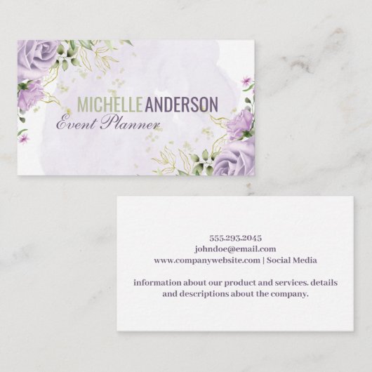 Carte De Visite Fleurs Violettes Feuillage | Aquarelle (Devant / Derrière)
