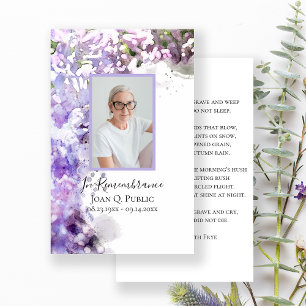 Carte De Visite Fleurs violettes Lilac Aquarelle Prière funéraire