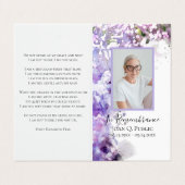 Carte De Visite Fleurs violettes Lilac Aquarelle Prière funéraire (Extérieur déplié)