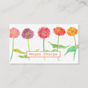 Carte De Visite Fleurs Zinnia Aquarelle Plante Orange