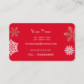 Carte De Visite flocons de neige dorés et blancs contre rouge (Dos)
