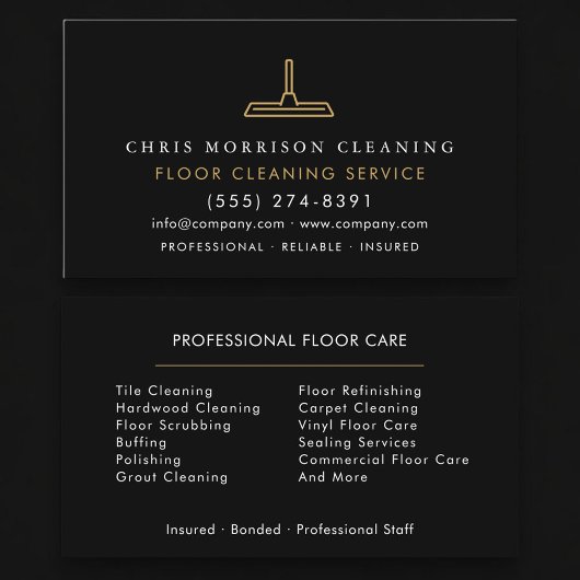 Carte De Visite Floor Cleaning Service Professional Black Gold