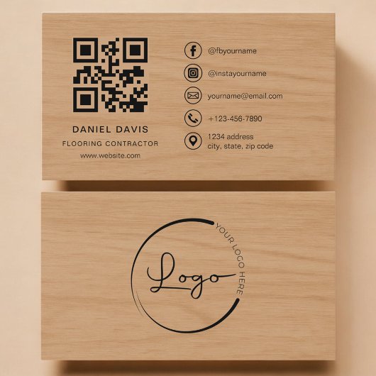 Carte De Visite Flooring Contractor Wood Professional QR Code