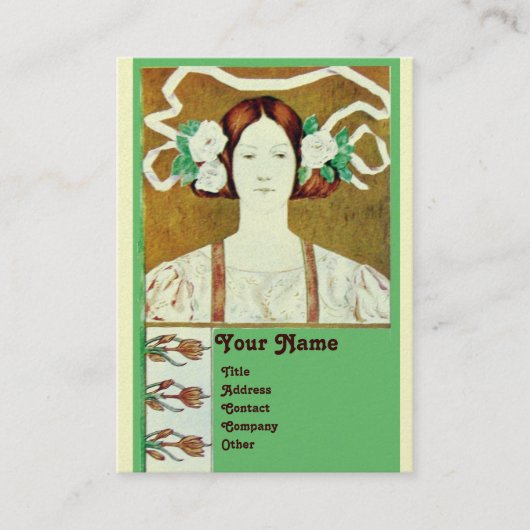 Carte De Visite FLORA / DAME AUX ROSES BLANCHES MONOGRAMME Perle (Devant)