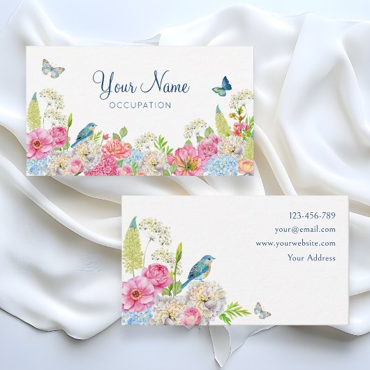 Carte De Visite Floraison bleue verte rose printemps