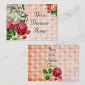 Carte de visite floral à motifs de losanges rose (Devant / Derrière)