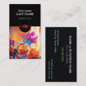 Carte De Visite Floral Abstract Art Orange Red Blue Flowers (Devant / Derrière)