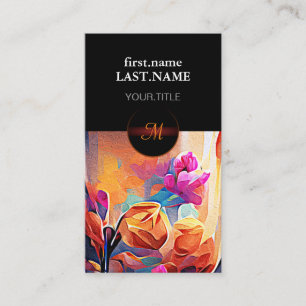 Carte De Visite Floral Abstract Art Orange Red Blue Flowers