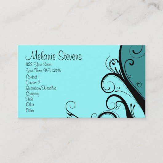 Carte De Visite Floral abstrait cyan (Devant)