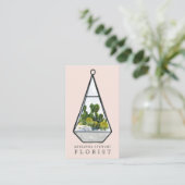 Carte De Visite Floral aquarelle cactus terrarium fleuriste rose (Debout devant)