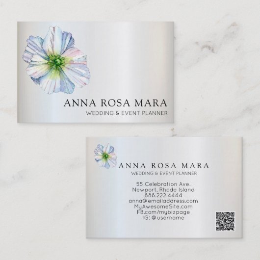 Carte De Visite *~* Floral Arc-en-ciel blanc Anémone code QR (Devant / Derrière)