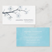 Carte De Visite Floral aux fleurs de cerises blanches (Devant / Derrière)