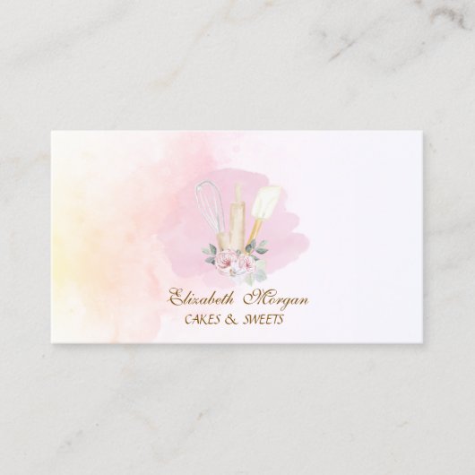 Carte De Visite Floral Bakery Tools Watercolor (Devant)