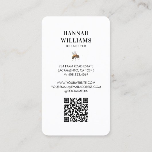 Carte De Visite Floral Bee Hive Aquarelle Beekeeper Code Qr (Dos)