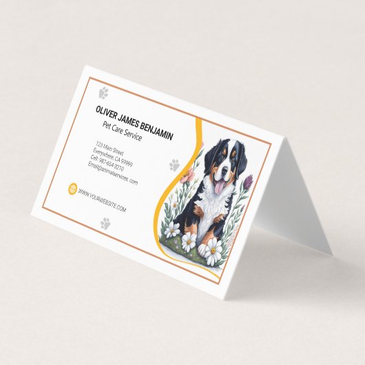 Carte De Visite Floral Bernese Mountain Dog Service de soins aux a (Devant)