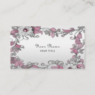 Carte de visite floral blanc argenté rose