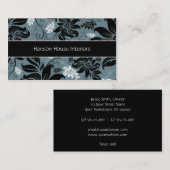 Carte de visite floral blanc bleu noir élégant (Devant / Derrière)