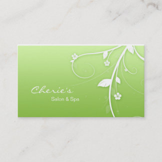 Carte de visite floral blanc de remous de vert de