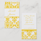 Carte de visite floral blanc jaune de damassé (Devant / Derrière)