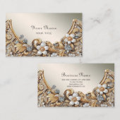 Carte de visite Floral blanc or décoratif (Devant / Derrière)