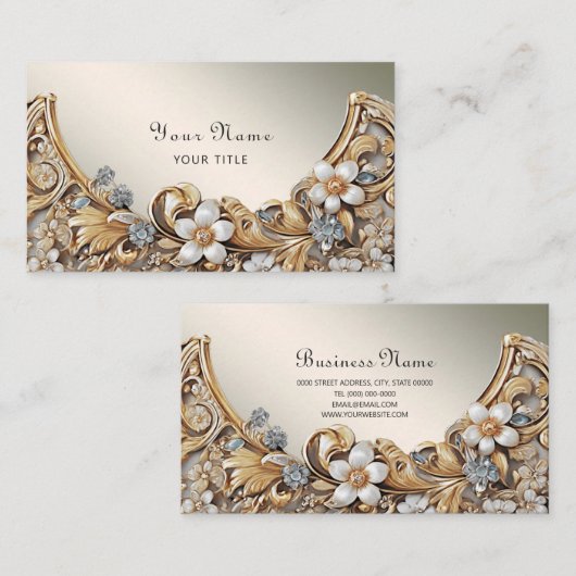 Carte de visite Floral blanc or décoratif (Devant / Derrière)
