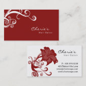 Carte de visite floral blanc rouge de remous (Devant / Derrière)