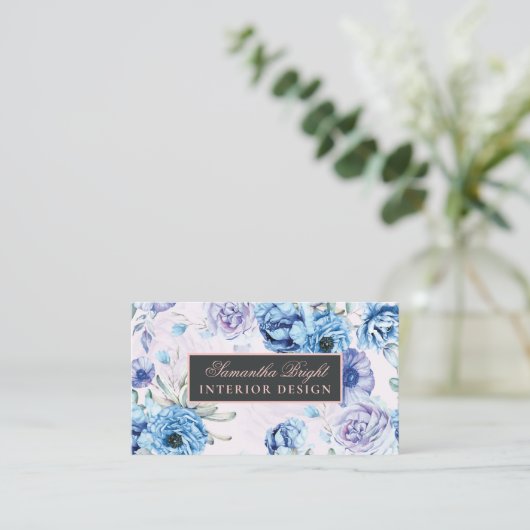 Carte de visite floral bleu de base (Debout devant)