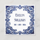 Carte de visite floral bleu Delft (Devant)