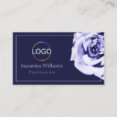 Carte De Visite Floral Bleu et Blanc Cute Rose avec logo QR Code (Devant)